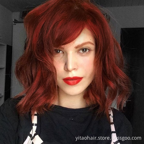 Wholesale Wavy Bob Wigs with Bangs for Women Short Colored Synthetic Hair Wigs Shoulder Length Pastel Bob Synthetic Cosplay Wig